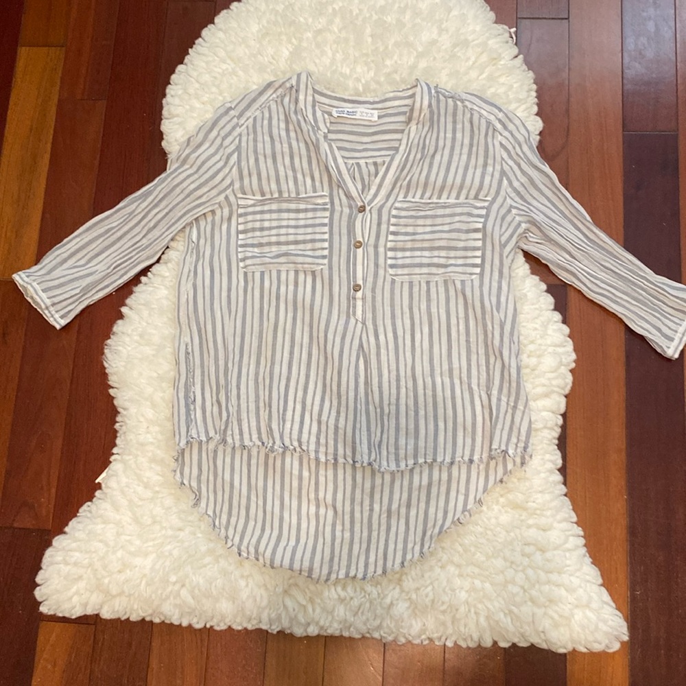 Zara Basic Denim Z1975 3/4 Sleeve Striped Top Size Small